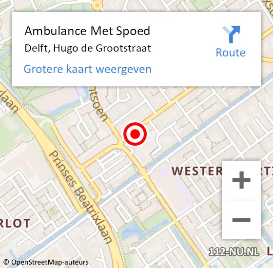 Locatie op kaart van de 112 melding: Ambulance Met Spoed Naar Delft, Hugo de Grootstraat op 28 juli 2024 09:23