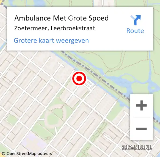 Locatie op kaart van de 112 melding: Ambulance Met Grote Spoed Naar Zoetermeer, Leerbroekstraat op 28 juli 2024 10:01