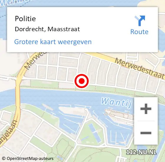 Locatie op kaart van de 112 melding: Politie Dordrecht, Maasstraat op 28 juli 2024 10:10