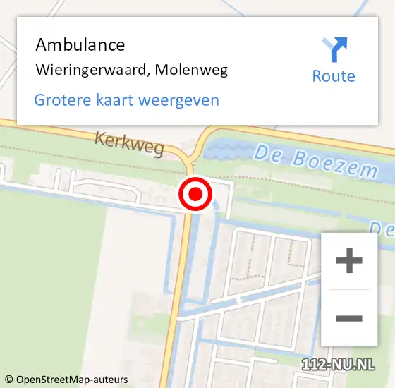 Locatie op kaart van de 112 melding: Ambulance Wieringerwaard, Molenweg op 28 juli 2024 10:19