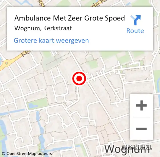 Locatie op kaart van de 112 melding: Ambulance Met Zeer Grote Spoed Naar Wognum, Kerkstraat op 28 juli 2024 10:36