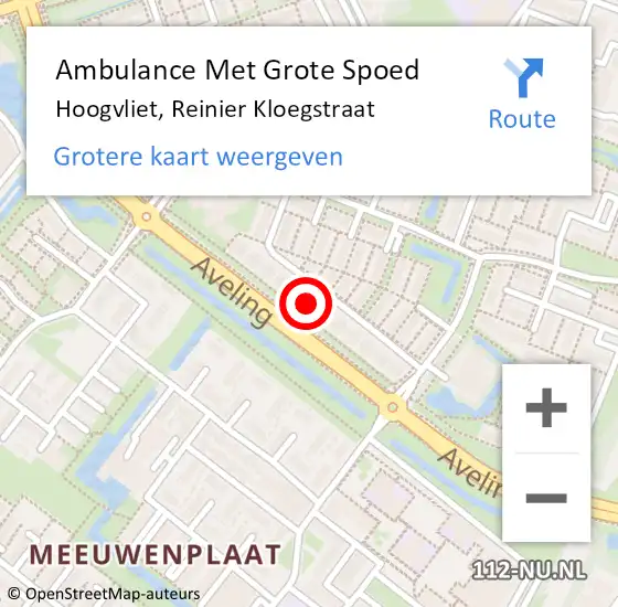 Locatie op kaart van de 112 melding: Ambulance Met Grote Spoed Naar Hoogvliet, Reinier Kloegstraat op 28 juli 2024 10:44