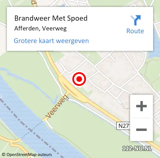 Locatie op kaart van de 112 melding: Brandweer Met Spoed Naar Afferden, Veerweg op 28 juli 2024 11:06