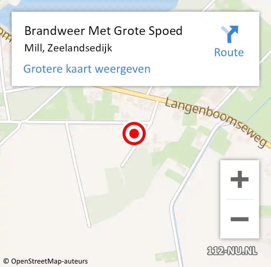 Locatie op kaart van de 112 melding: Brandweer Met Grote Spoed Naar Mill, Zeelandsedijk op 28 juli 2024 11:16