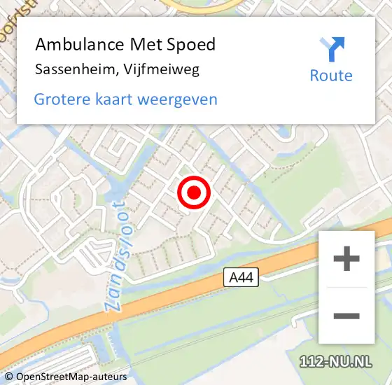 Locatie op kaart van de 112 melding: Ambulance Met Spoed Naar Sassenheim, Vijfmeiweg op 28 juli 2024 11:39