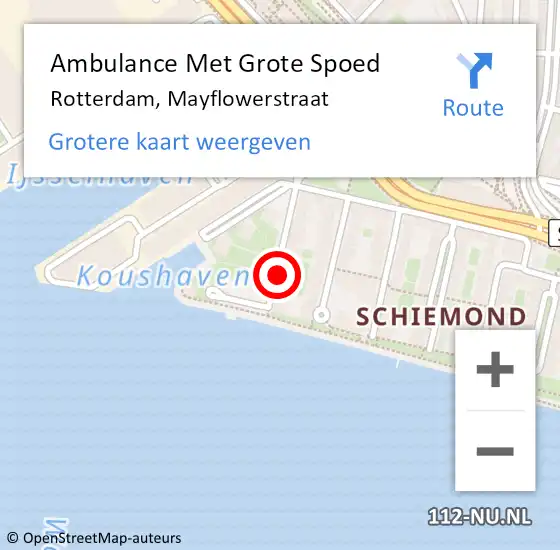 Locatie op kaart van de 112 melding: Ambulance Met Grote Spoed Naar Rotterdam, Mayflowerstraat op 28 juli 2024 11:39