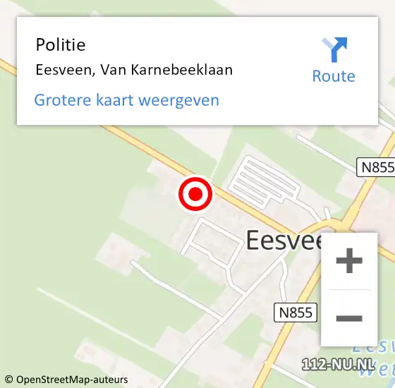 Locatie op kaart van de 112 melding: Politie Eesveen, Van Karnebeeklaan op 28 juli 2024 11:43