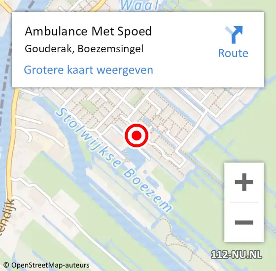 Locatie op kaart van de 112 melding: Ambulance Met Spoed Naar Gouderak, Boezemsingel op 28 juli 2024 12:16