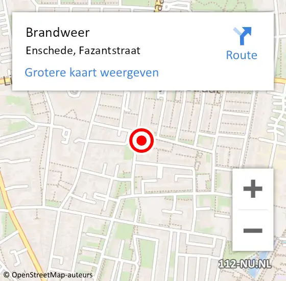 Locatie op kaart van de 112 melding: Brandweer Enschede, Fazantstraat op 28 juli 2024 12:26