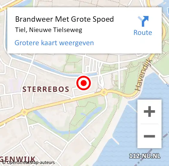 Locatie op kaart van de 112 melding: Brandweer Met Grote Spoed Naar Tiel, Nieuwe Tielseweg op 28 juli 2024 12:35