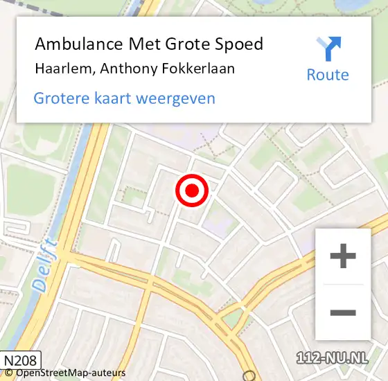 Locatie op kaart van de 112 melding: Ambulance Met Grote Spoed Naar Haarlem, Anthony Fokkerlaan op 28 juli 2024 12:38