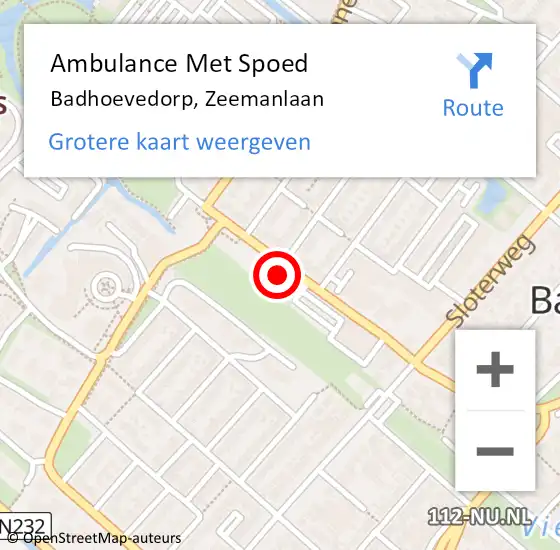 Locatie op kaart van de 112 melding: Ambulance Met Spoed Naar Badhoevedorp, Zeemanlaan op 28 juli 2024 12:53