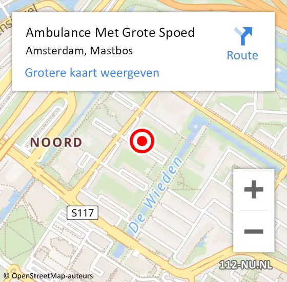 Locatie op kaart van de 112 melding: Ambulance Met Grote Spoed Naar Amsterdam, Mastbos op 28 juli 2024 13:01