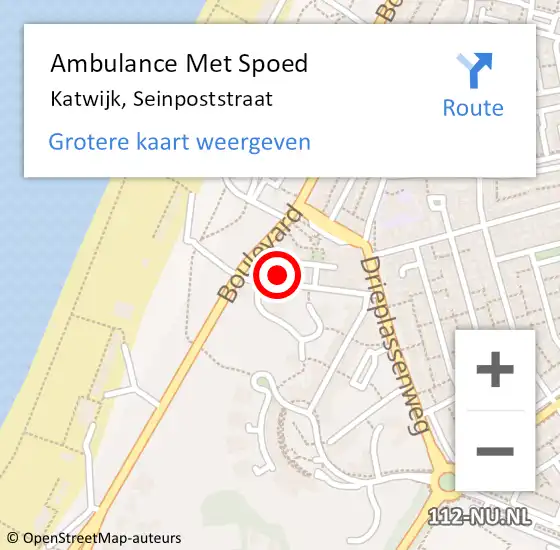 Locatie op kaart van de 112 melding: Ambulance Met Spoed Naar Katwijk, Seinpoststraat op 28 juli 2024 13:06