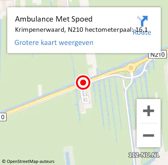 Locatie op kaart van de 112 melding: Ambulance Met Spoed Naar Krimpenerwaard, N210 hectometerpaal: 16,1 op 28 juli 2024 13:09