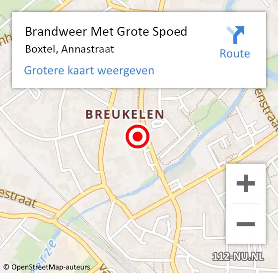 Locatie op kaart van de 112 melding: Brandweer Met Grote Spoed Naar Boxtel, Annastraat op 28 juli 2024 13:19