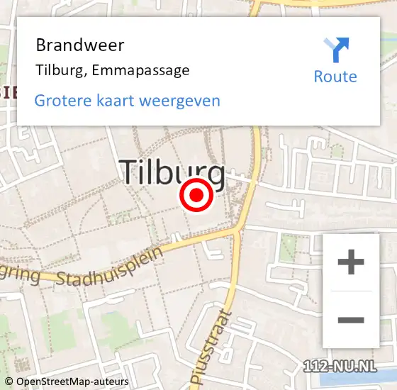 Locatie op kaart van de 112 melding: Brandweer Tilburg, Emmapassage op 28 juli 2024 13:20