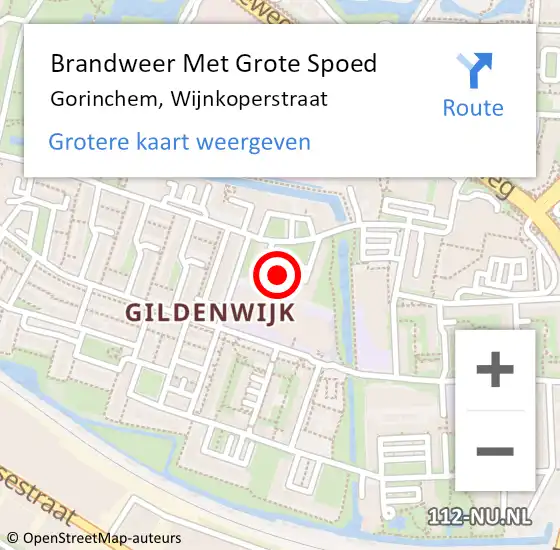 Locatie op kaart van de 112 melding: Brandweer Met Grote Spoed Naar Gorinchem, Wijnkoperstraat op 28 juli 2024 13:47