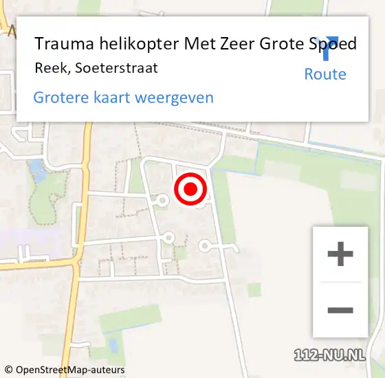 Locatie op kaart van de 112 melding: Trauma helikopter Met Zeer Grote Spoed Naar Reek, Soeterstraat op 28 juli 2024 13:51