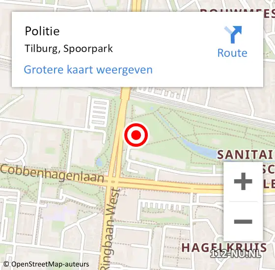 Locatie op kaart van de 112 melding: Politie Tilburg, Spoorpark op 28 juli 2024 13:59