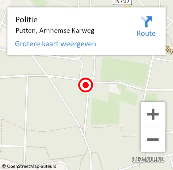 Locatie op kaart van de 112 melding: Politie Putten, Arnhemse Karweg op 28 juli 2024 14:18