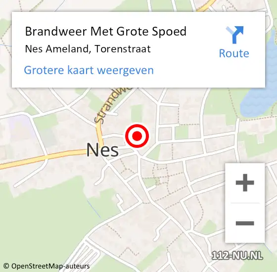 Locatie op kaart van de 112 melding: Brandweer Met Grote Spoed Naar Nes Ameland, Torenstraat op 28 juli 2024 14:27