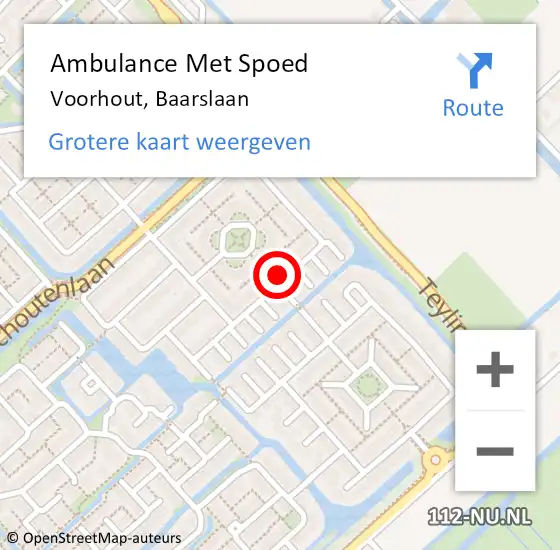 Locatie op kaart van de 112 melding: Ambulance Met Spoed Naar Voorhout, Baarslaan op 28 juli 2024 14:30