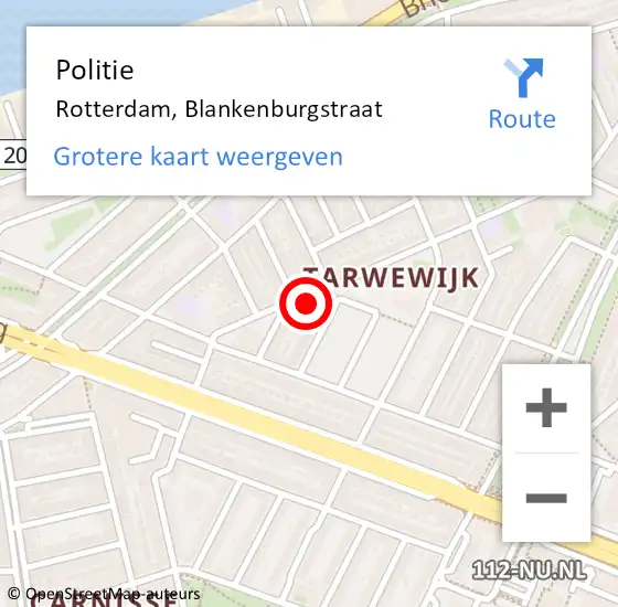 Locatie op kaart van de 112 melding: Politie Rotterdam, Blankenburgstraat op 28 juli 2024 15:09