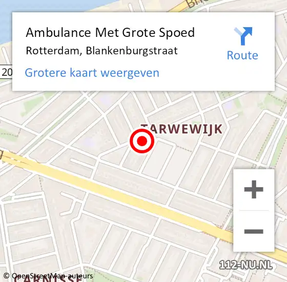 Locatie op kaart van de 112 melding: Ambulance Met Grote Spoed Naar Rotterdam, Blankenburgstraat op 28 juli 2024 15:10