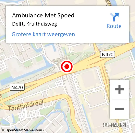 Locatie op kaart van de 112 melding: Ambulance Met Spoed Naar Delft, Kruithuisweg op 28 juli 2024 15:14