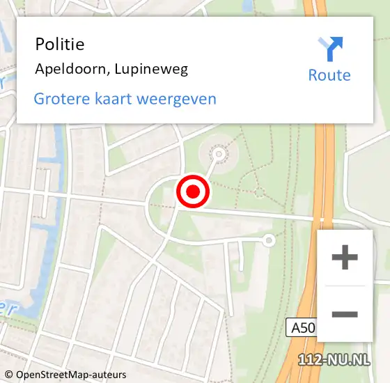 Locatie op kaart van de 112 melding: Politie Apeldoorn, Lupineweg op 28 juli 2024 15:14