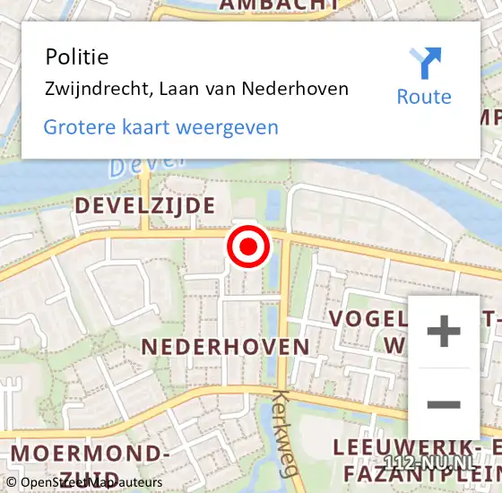 Locatie op kaart van de 112 melding: Politie Zwijndrecht, Laan van Nederhoven op 28 juli 2024 15:32