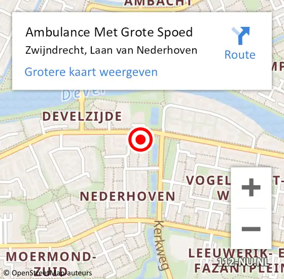 Locatie op kaart van de 112 melding: Ambulance Met Grote Spoed Naar Zwijndrecht, Laan van Nederhoven op 28 juli 2024 15:34