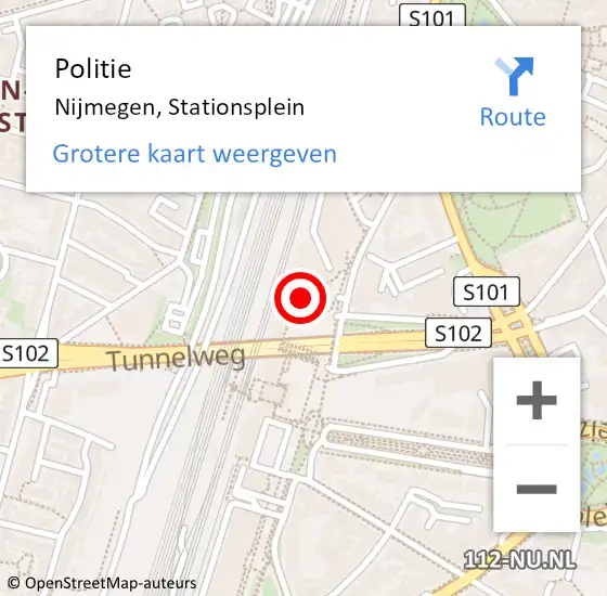 Locatie op kaart van de 112 melding: Politie Nijmegen, Stationsplein op 28 juli 2024 15:39