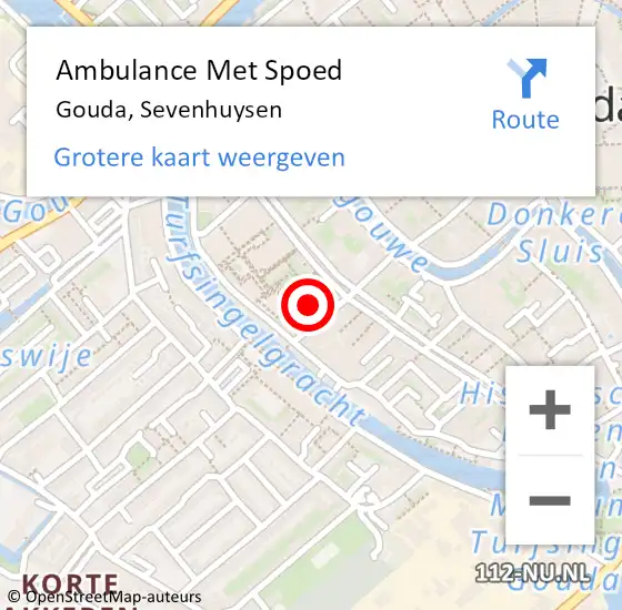 Locatie op kaart van de 112 melding: Ambulance Met Spoed Naar Gouda, Sevenhuysen op 28 juli 2024 15:49