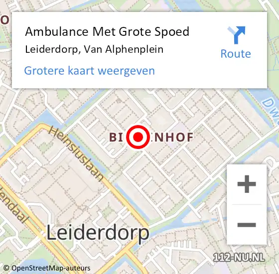 Locatie op kaart van de 112 melding: Ambulance Met Grote Spoed Naar Leiderdorp, Van Alphenplein op 28 juli 2024 15:52