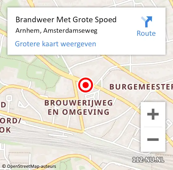 Locatie op kaart van de 112 melding: Brandweer Met Grote Spoed Naar Arnhem, Amsterdamseweg op 28 juli 2024 16:13