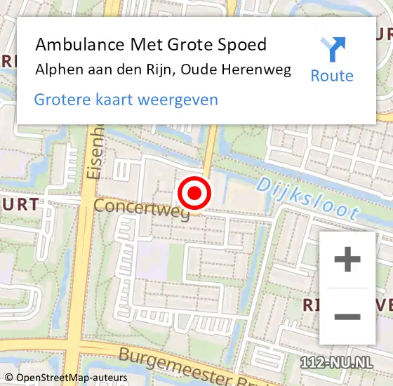 Locatie op kaart van de 112 melding: Ambulance Met Grote Spoed Naar Alphen aan den Rijn, Oude Herenweg op 28 juli 2024 16:18