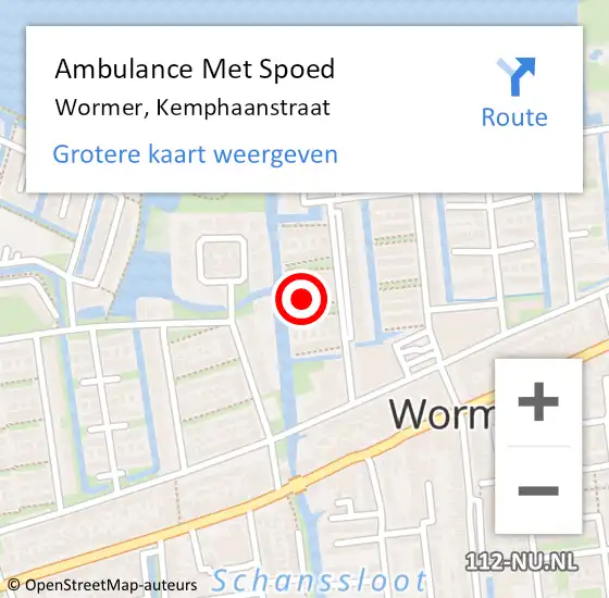 Locatie op kaart van de 112 melding: Ambulance Met Spoed Naar Wormer, Kemphaanstraat op 28 juli 2024 16:34