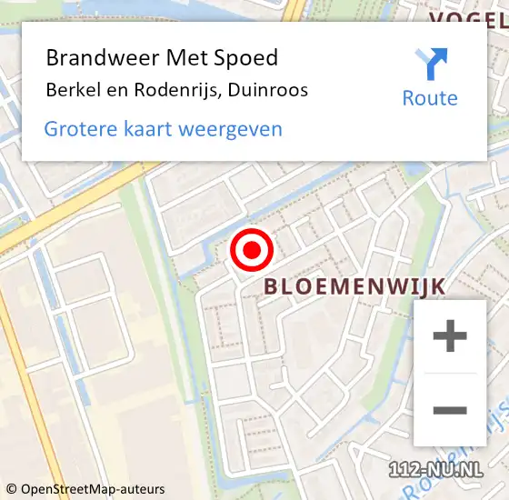 Locatie op kaart van de 112 melding: Brandweer Met Spoed Naar Berkel en Rodenrijs, Duinroos op 14 oktober 2014 15:35