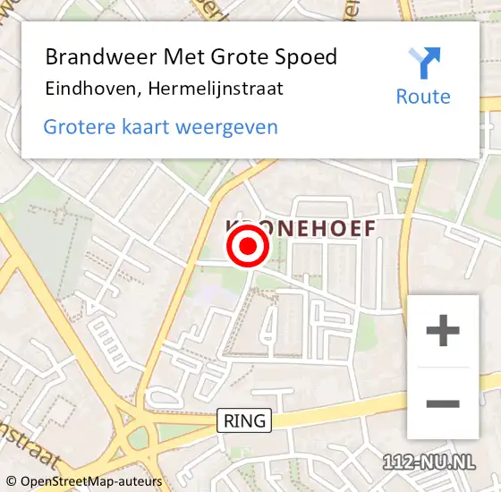 Locatie op kaart van de 112 melding: Brandweer Met Grote Spoed Naar Eindhoven, Hermelijnstraat op 28 juli 2024 16:42