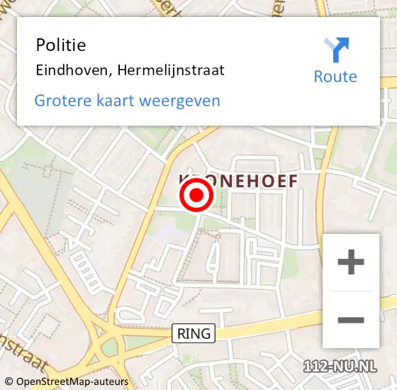 Locatie op kaart van de 112 melding: Politie Eindhoven, Hermelijnstraat op 28 juli 2024 16:43