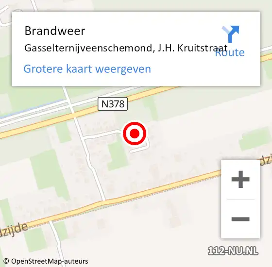 Locatie op kaart van de 112 melding: Brandweer Gasselternijveenschemond, J.H. Kruitstraat op 28 juli 2024 16:46