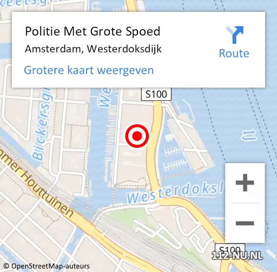 Locatie op kaart van de 112 melding: Politie Met Grote Spoed Naar Amsterdam, Westerdoksdijk op 28 juli 2024 17:04