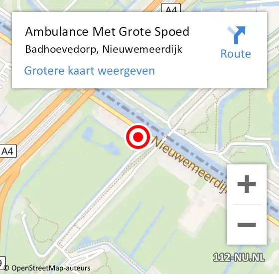 Locatie op kaart van de 112 melding: Ambulance Met Grote Spoed Naar Badhoevedorp, Nieuwemeerdijk op 28 juli 2024 17:09