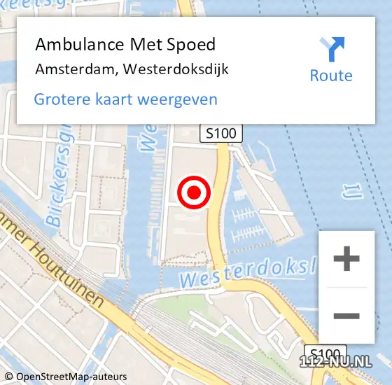 Locatie op kaart van de 112 melding: Ambulance Met Spoed Naar Amsterdam, Westerdoksdijk op 28 juli 2024 17:15