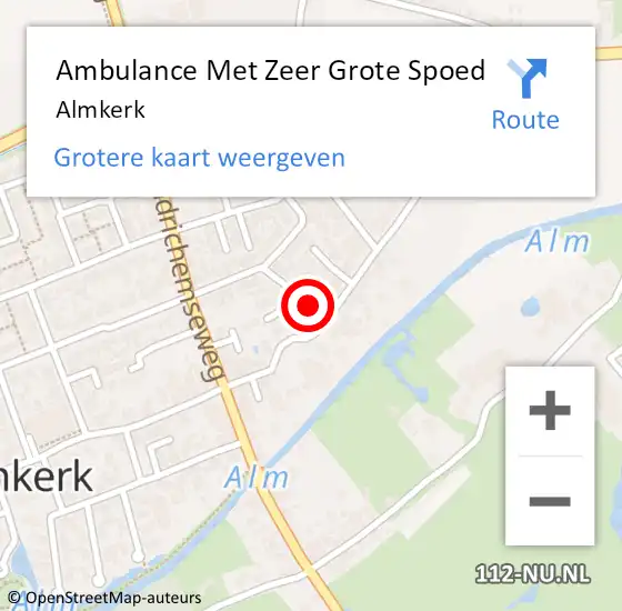 Locatie op kaart van de 112 melding: Ambulance Met Zeer Grote Spoed Naar Almkerk op 28 juli 2024 17:20