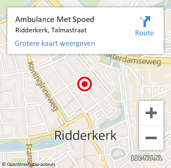 Locatie op kaart van de 112 melding: Ambulance Met Spoed Naar Ridderkerk, Talmastraat op 28 juli 2024 17:22