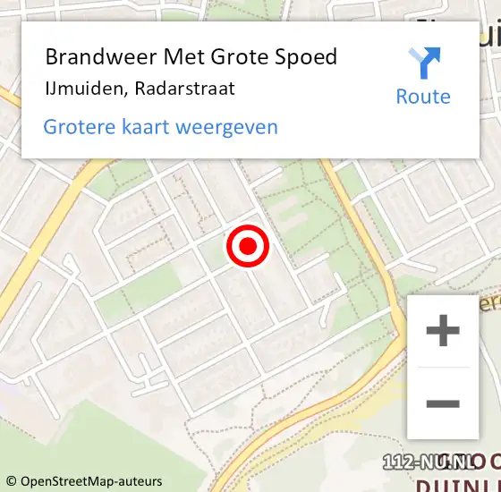 Locatie op kaart van de 112 melding: Brandweer Met Grote Spoed Naar IJmuiden, Radarstraat op 28 juli 2024 17:24