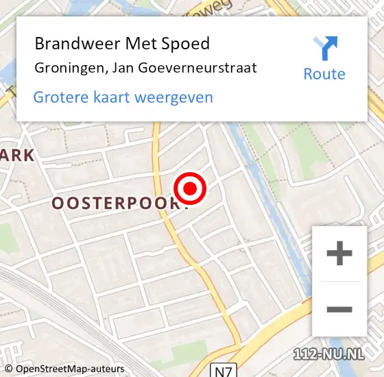 Locatie op kaart van de 112 melding: Brandweer Met Spoed Naar Groningen, Jan Goeverneurstraat op 28 juli 2024 17:32